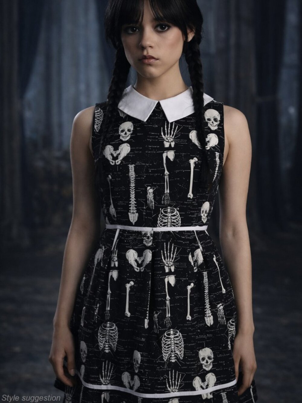 Modcloth Folter Skeleton Fit & Flare Dress w/ Witch Collar in Black & White Med